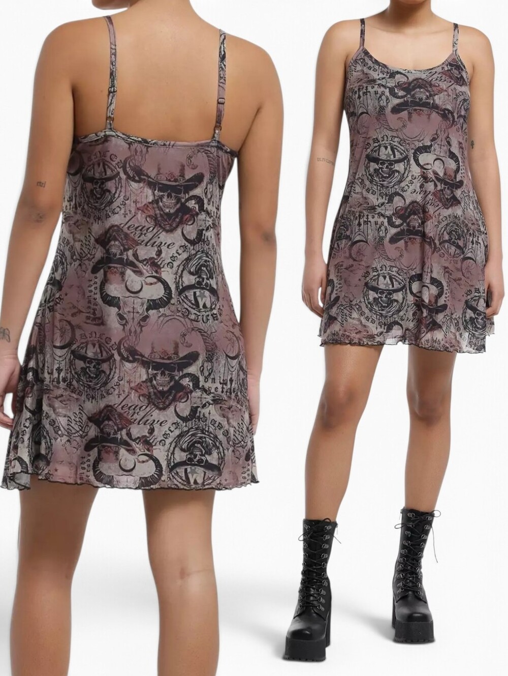Cosmic Aura Skull Cowboy Slip Dress Gothic Western Dress Plus Size NWT